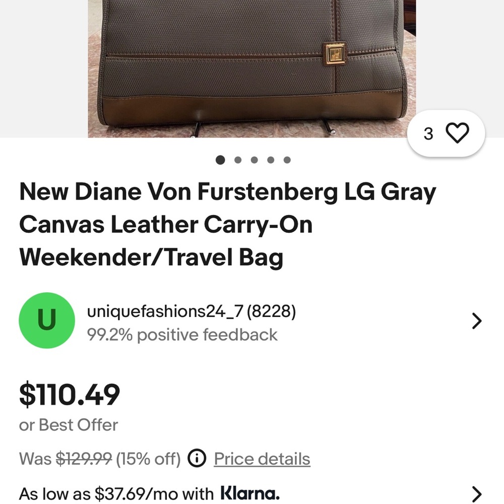 Diane Von Furstenberg Gray Canvas Leather Weekender